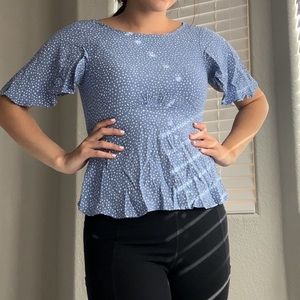 Sky blue blouse with white polka dots